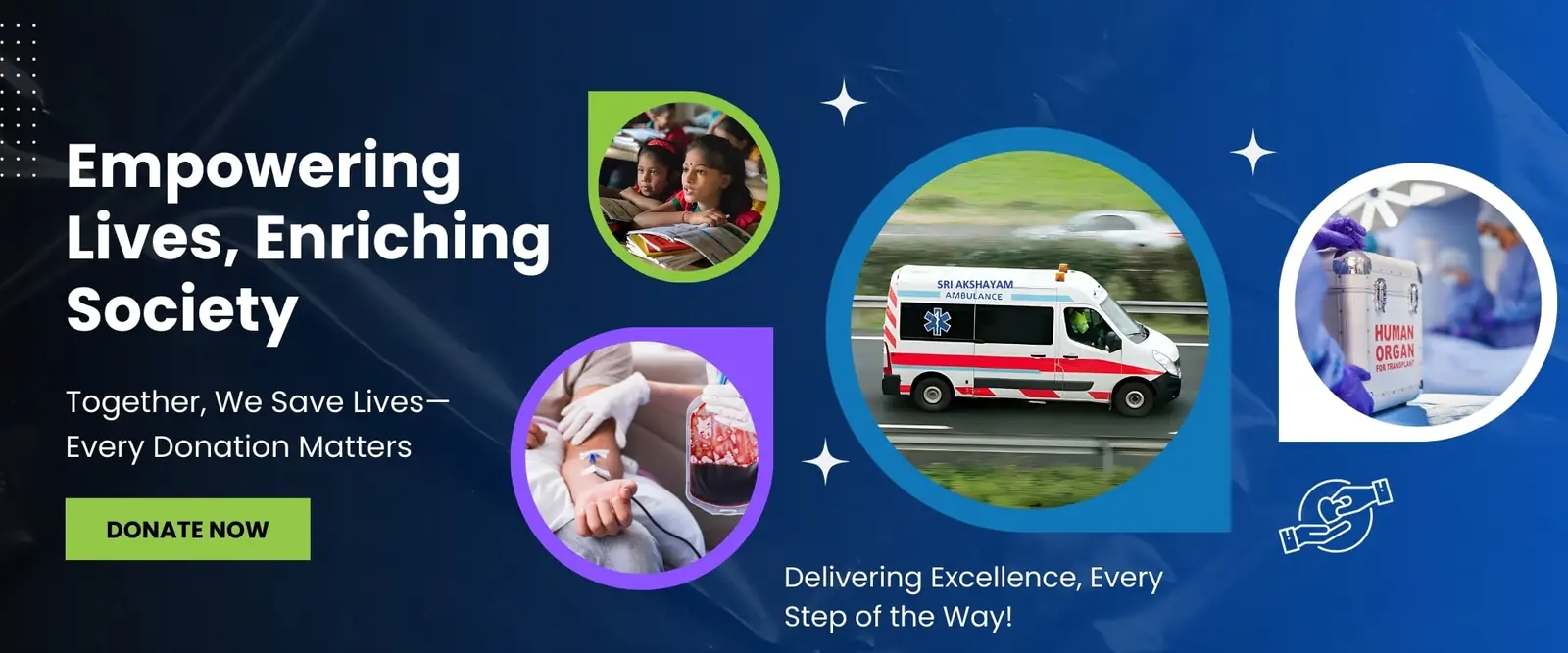 Sri Akshayam Public Charitable Trust - Empowering Lives, Enriching Society. Ambulance service, annadhanam, blood donation and education support